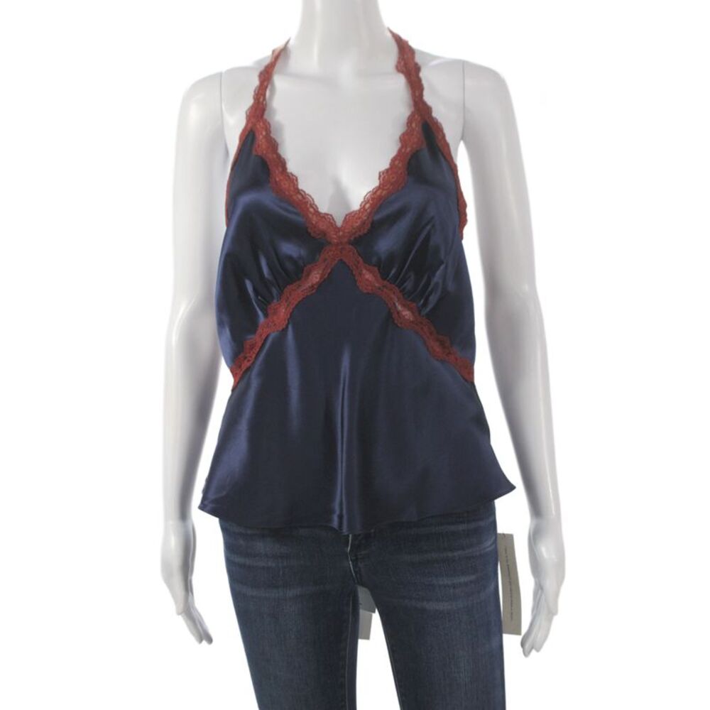 Reformation Women V-Neck Silk Camisole Dark Blue Size L